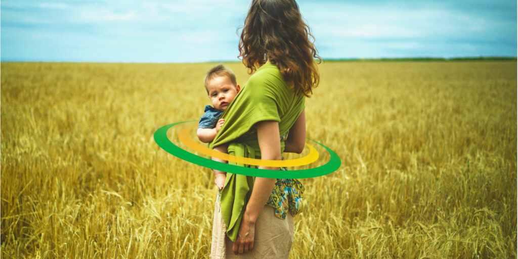 A woman and her child in a wheat field